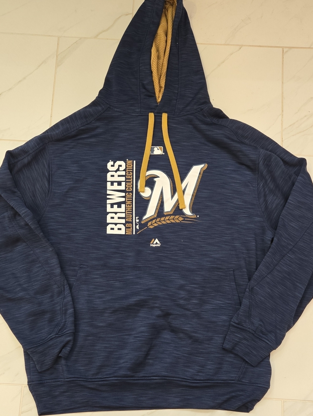 Majestic Brewers Navy and Gold Hooded Pullover